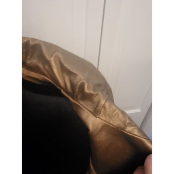 Bronze Metallic Leather Biker Jacket MIXIT L  Zipper Collar Pockets Glam - Picture 5 of 12